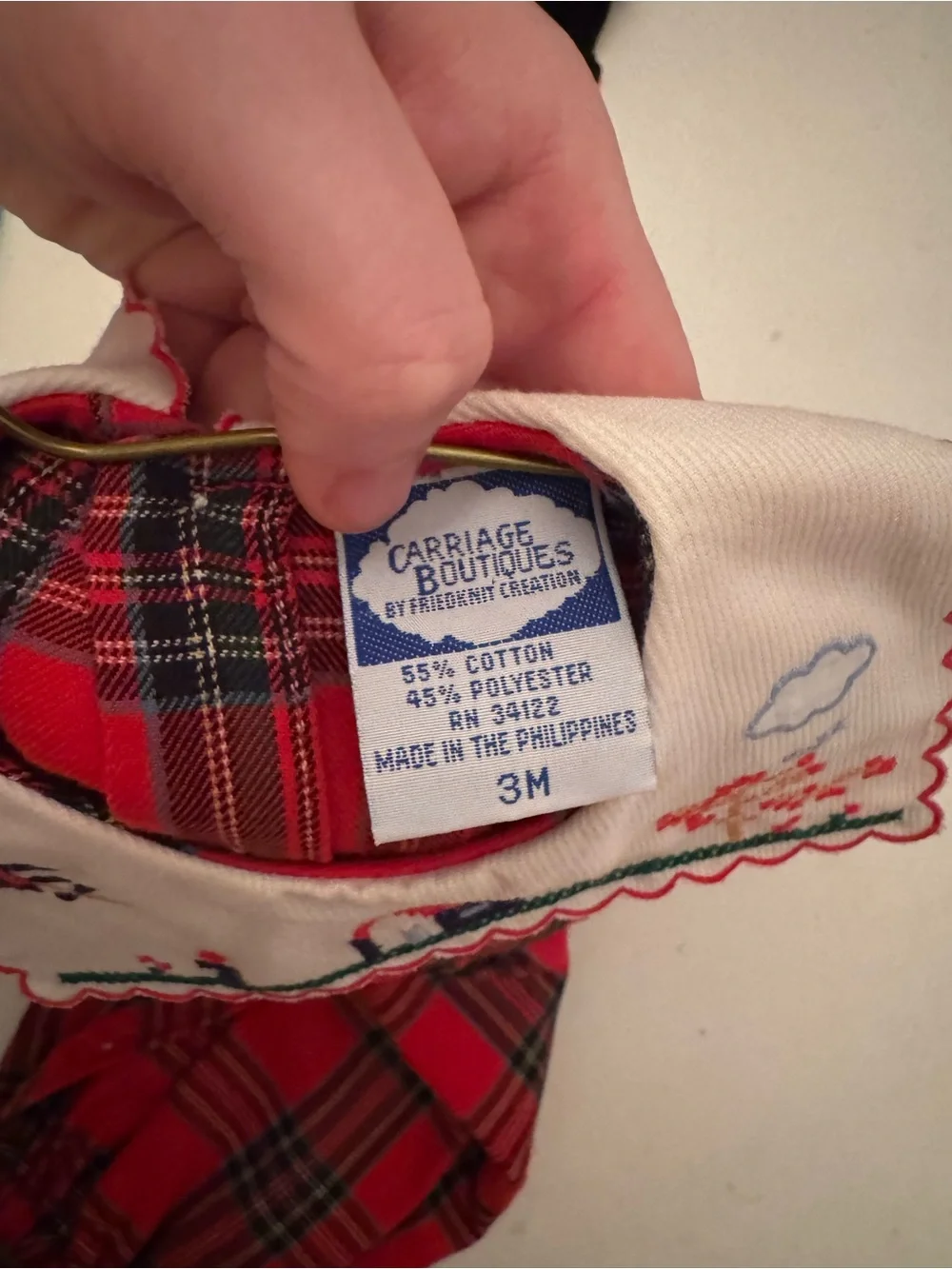 VTG Carriage Boutiques 3M Red Plaid Smocked Bubble Romper Embroidered Collar